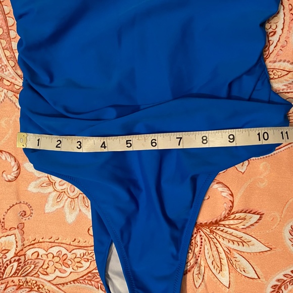 Cupshe One Piece Swimsuit Scalloped Neckline Ruched Waist Bright Blue - Picture 10 of 12